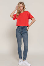 Short Sleeve Crew Neck Oversize Crop Cotton Knit Tee