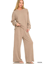 Raised Rib Round Neck Pullover & Pants 2PC Set