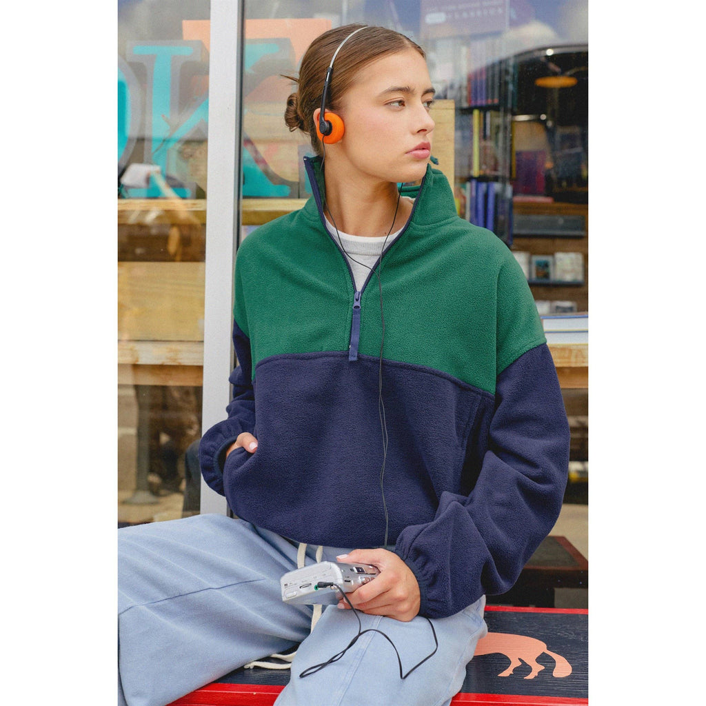 Fleece Color Contrast Half Zip Pullover