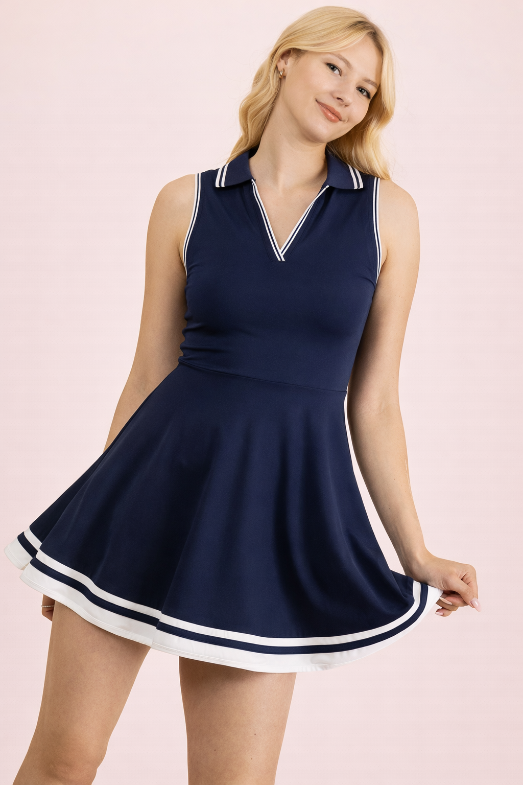 ND32089-Collared Sleeveless Activewear Tennis Dress
