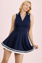 ND32089-Collared Sleeveless Activewear Tennis Dress