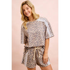 LEOPARD TERRY SIDE DRAWSTRING SHORTS WITH SIDE POCKET