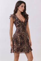 LD57177P - SHORT SLV RUFFLE TIE BACK MINI DRESS