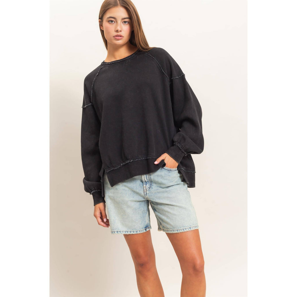 Acid Wash Raw Edge Sweatshirt