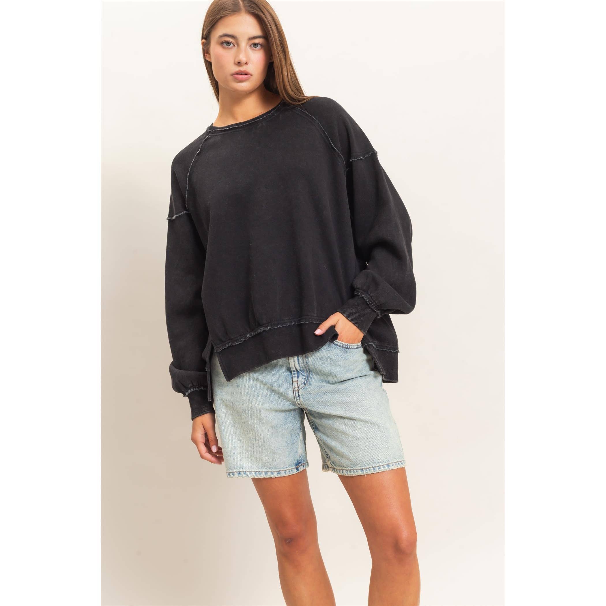 Acid Wash Raw Edge Sweatshirt
