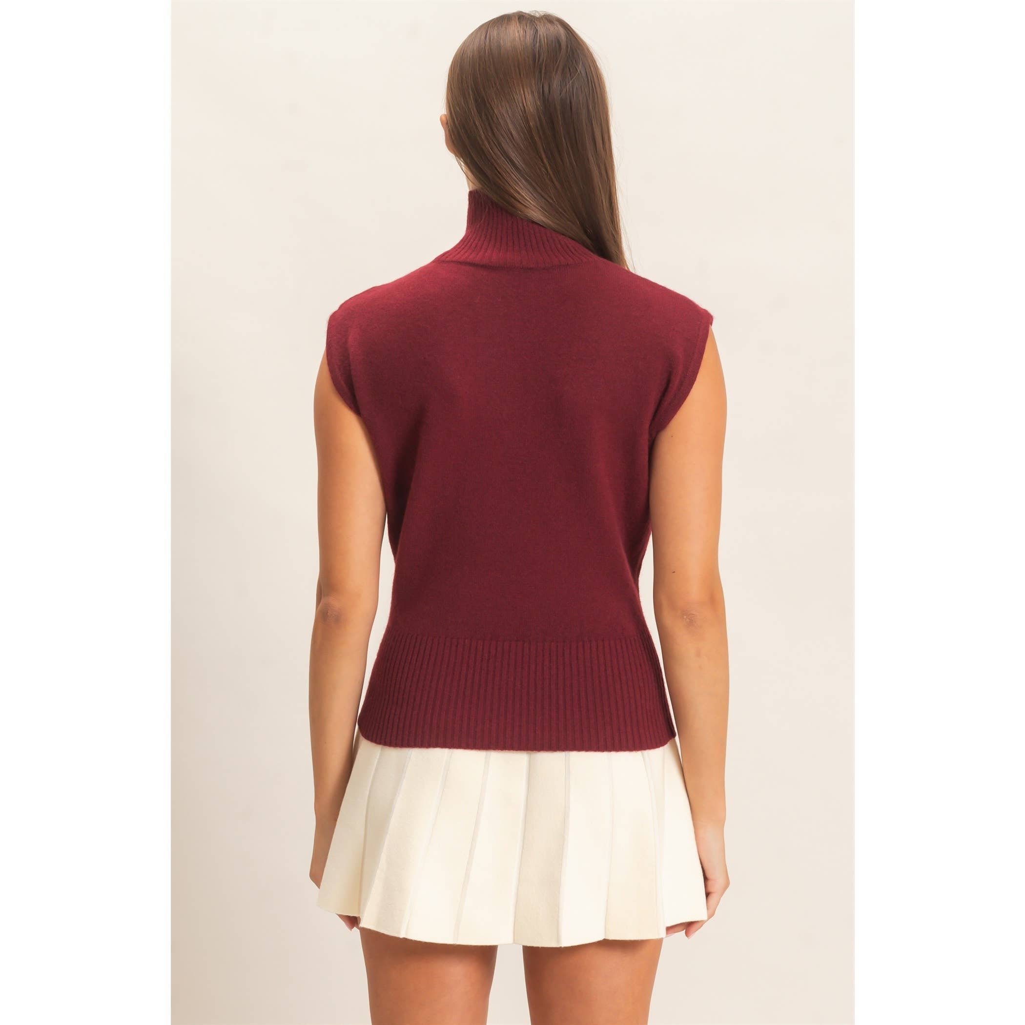 Sleeveless High Neck Knit Top