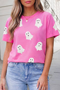 Sequin Halloween Ghost Graphic T Shirt | S-3XL