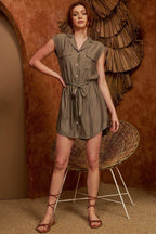 NOTCHED COLLAR SHIRT DRESS