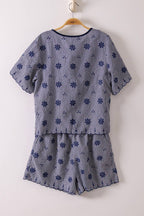 NT12482SET-Floral Embroidery Woven Top & Shorts Set