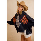 OVERSIZED PLAID GHOST APPLIQUE HALLOWEEN SWEATSHIRT