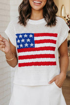 LAS Flag Graphic Short Sleeve Sweater Top (S-XL)