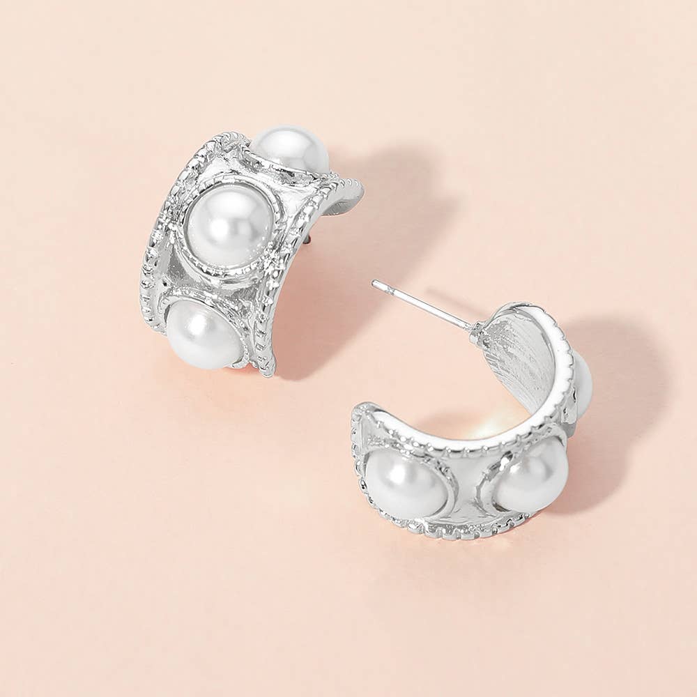 Chunky Textured Pearl Hoop Earrings