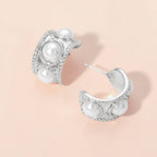 Chunky Textured Pearl Hoop Earrings
