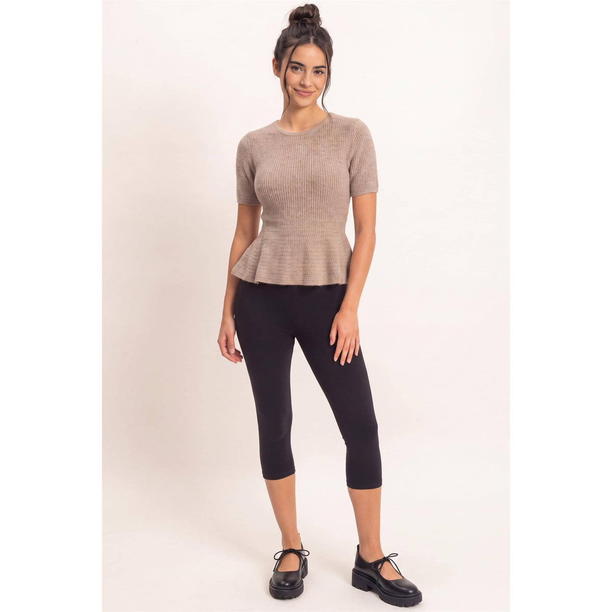 Ribbed Peplum Knit Top