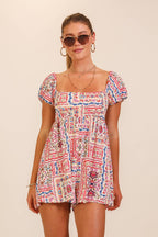 Boho Patchwork Print Smocked Romper