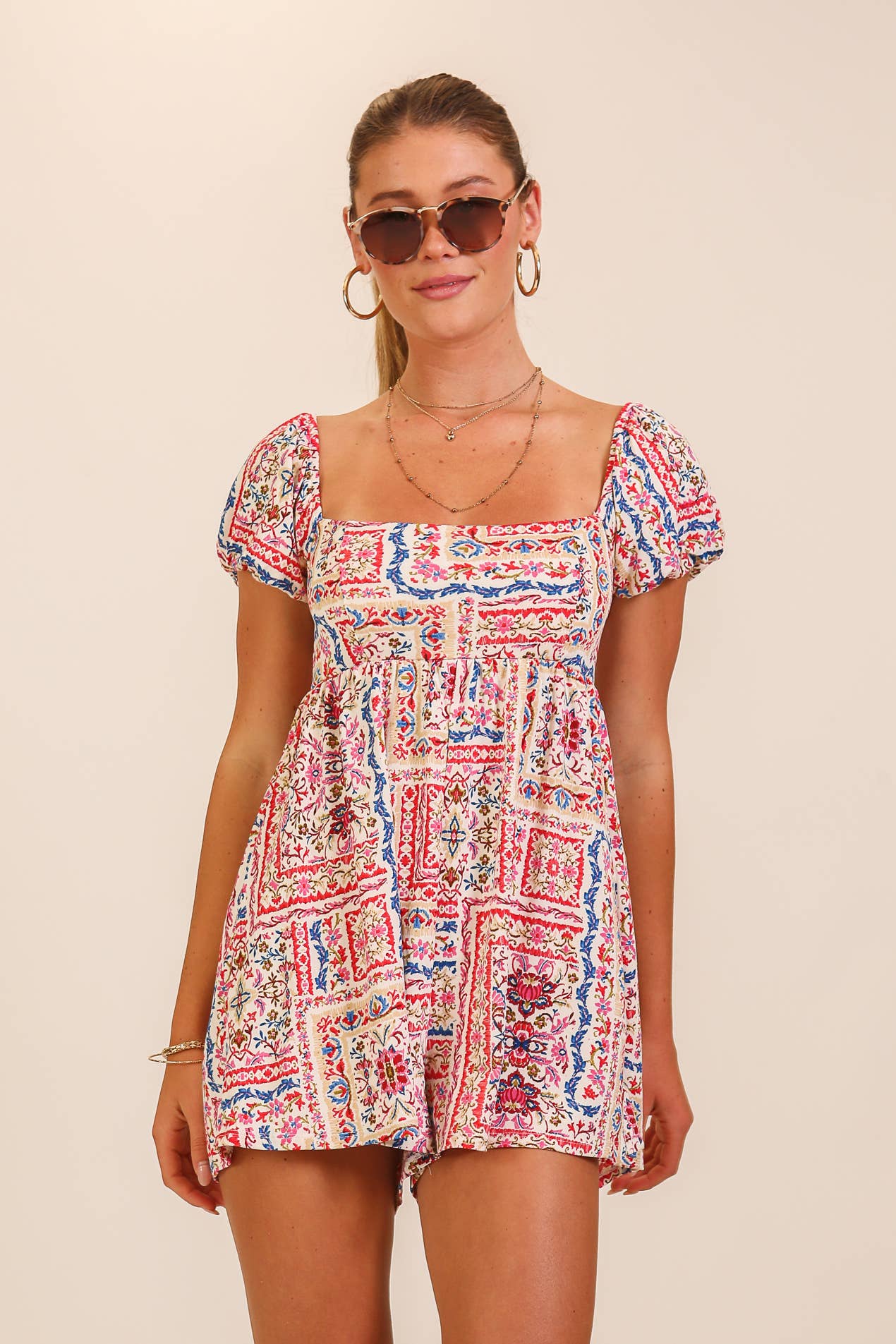 Boho Patchwork Print Smocked Romper
