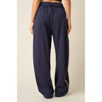 LACE TRIM BARREL LEG DRAWSTRING PANTS