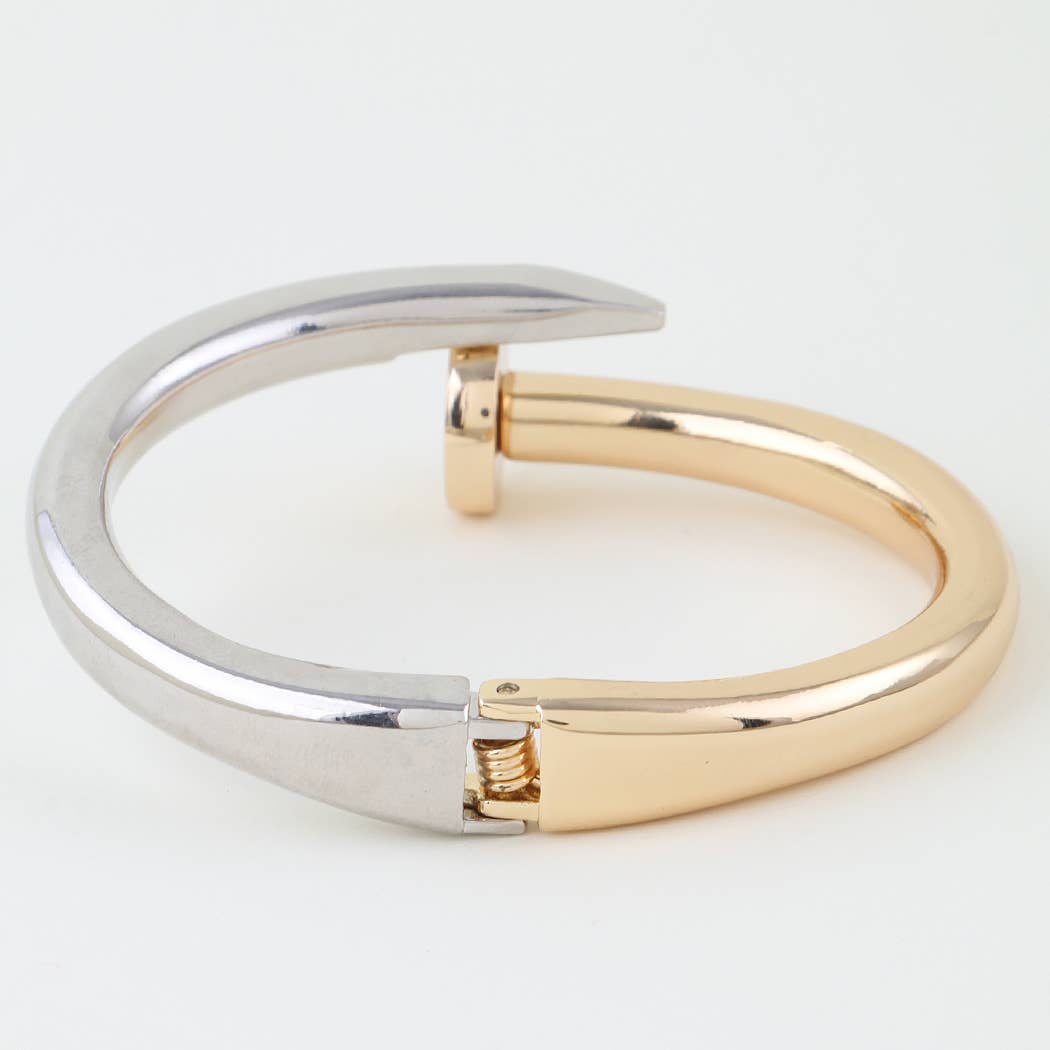 Two Tone Nail Head Hinged Bangle