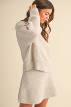 LONG SLEEVE SWEATER TOP AND FLARED MINI SKIRT SET