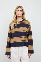 WIDE STRIPE CREW NECK LONG SLEEVE KNIT SWEATSHIRT