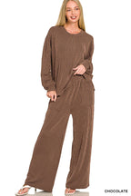 Raised Rib Round Neck Pullover & Pants 2PC Set