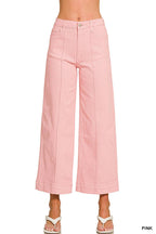 High Rise Wide Leg Pintuck Color Denim Pants
