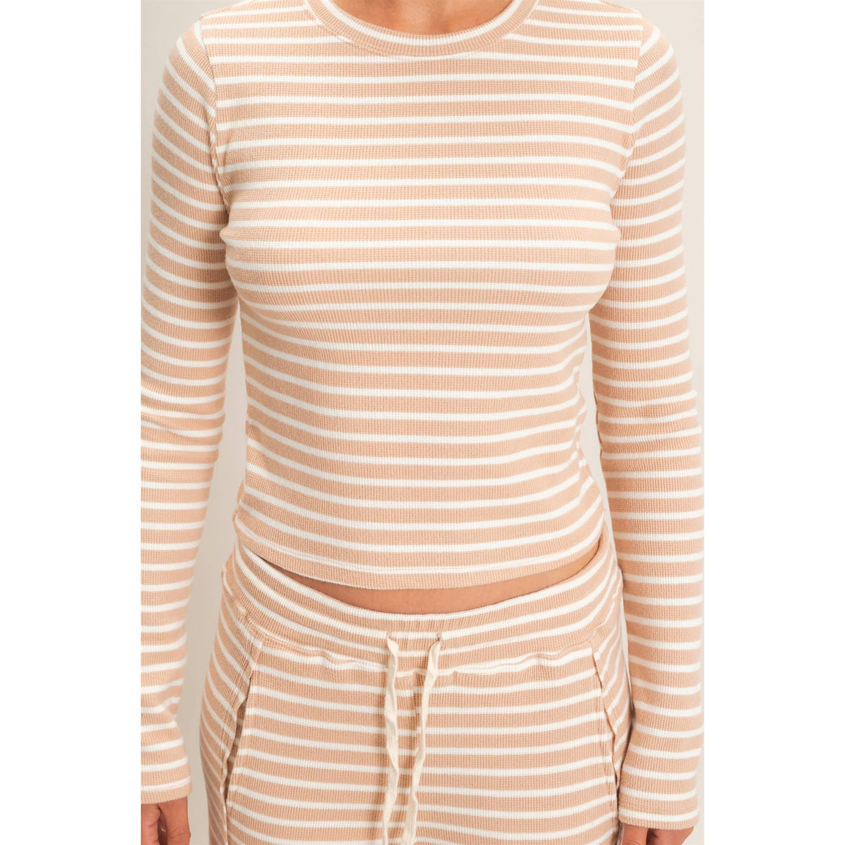 Striped Waffle Long Sleeve Top & Pants Set