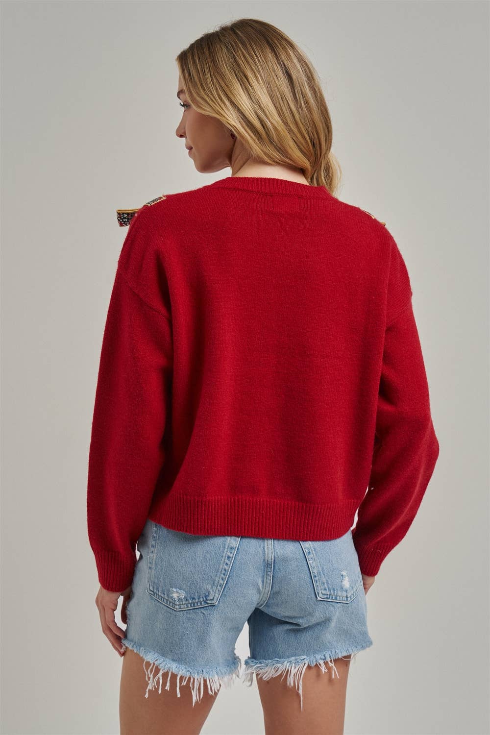 CHRISTMAS HOLIDAY SWEATER TOP WITH BOW APPLIQUES_JLT00420-01