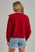 CHRISTMAS HOLIDAY SWEATER TOP WITH BOW APPLIQUES_JLT00420-01