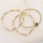 3PCS - Quatrefoil Pearl Metal Ball Beaded Stretch Bracelets