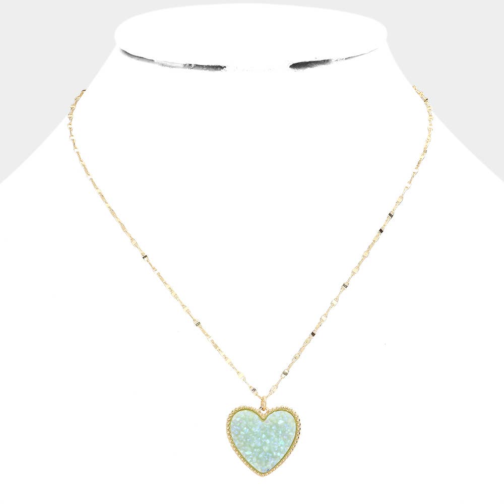 Druzy Heart Pendant Necklace