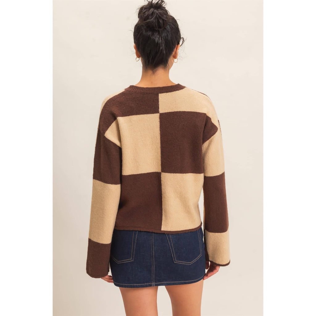 Crew Neck Checkered Sweater
