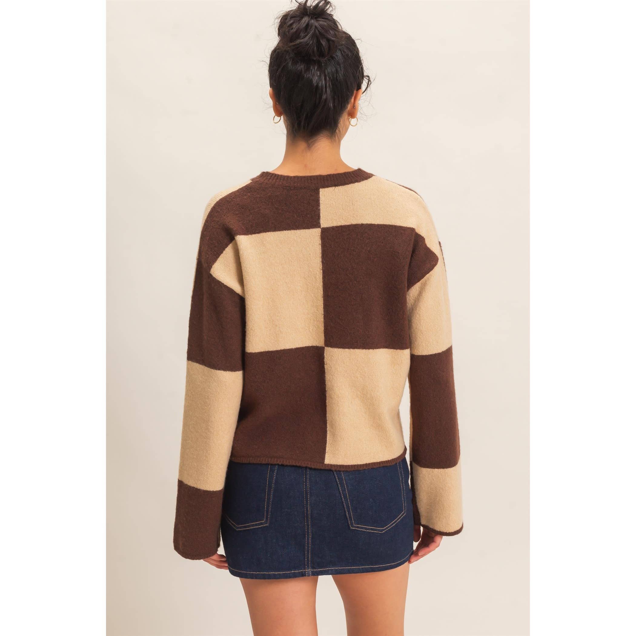 Crew Neck Checkered Sweater
