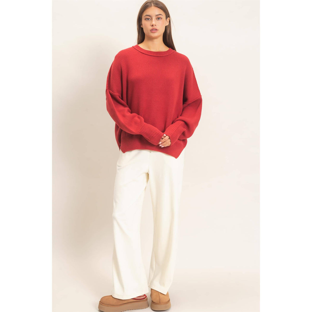 Ribbed Crew Neck Sweater