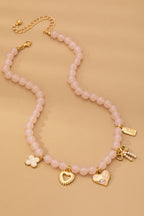 BEADED CHARM NECKLACE-HEART BOW CLOVER | 80N92632