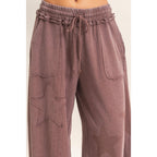 Mineral Wash Star Patch And Print Wide Leg Pants