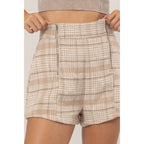 Plaid Twin Zipper-Detail Shorts