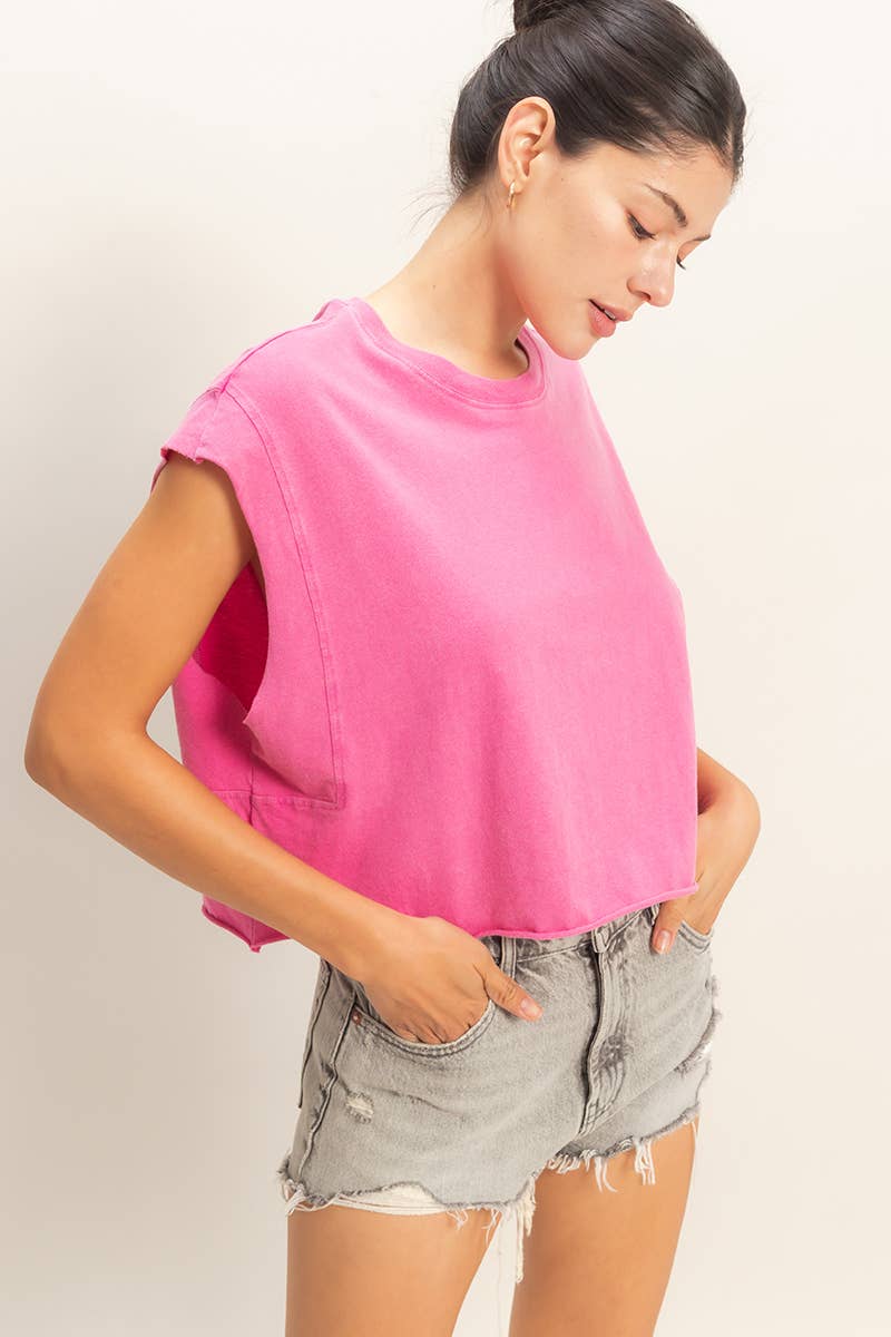 Crew Neck Boxy Sleeveless Cropped Top
