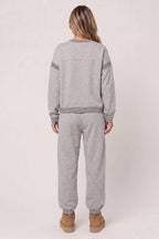 NT12845SET-Contrast Rib Trim Heathered Knit Lounge Set