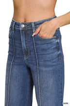 High Rise Wide Leg Pintuck Denim Pants Zenana