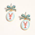 Bow Shell Print Square Frame Drop Earrings