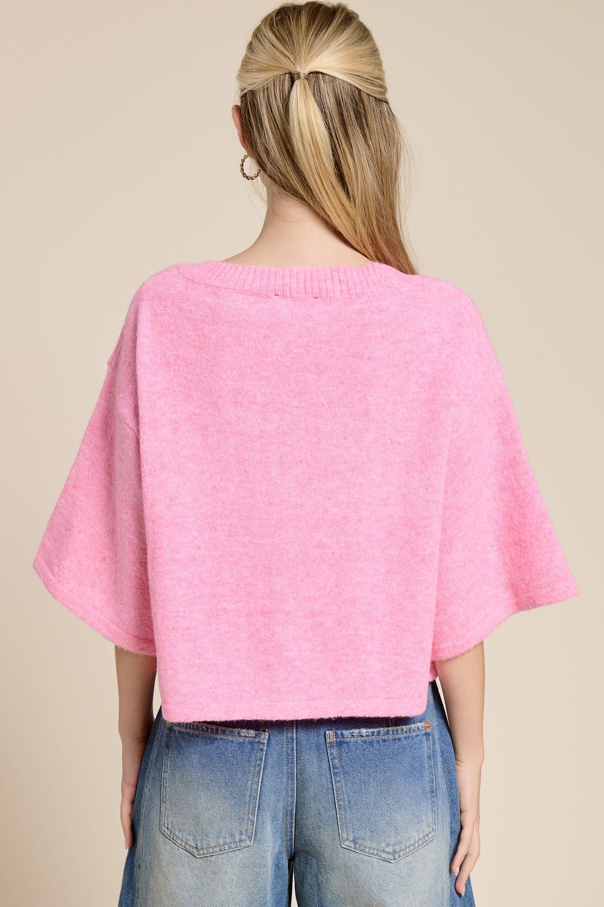 Wide Sleeve Button Front Knit Cardigan