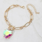 Chunky Heart Stone Cluster Toggle Charm Bracelet