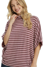 Striped Mock Neck Dolman Top