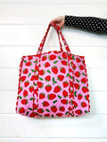 Quilted Tote Bag | Pink Strawberry Bag | Large Shopping Tote