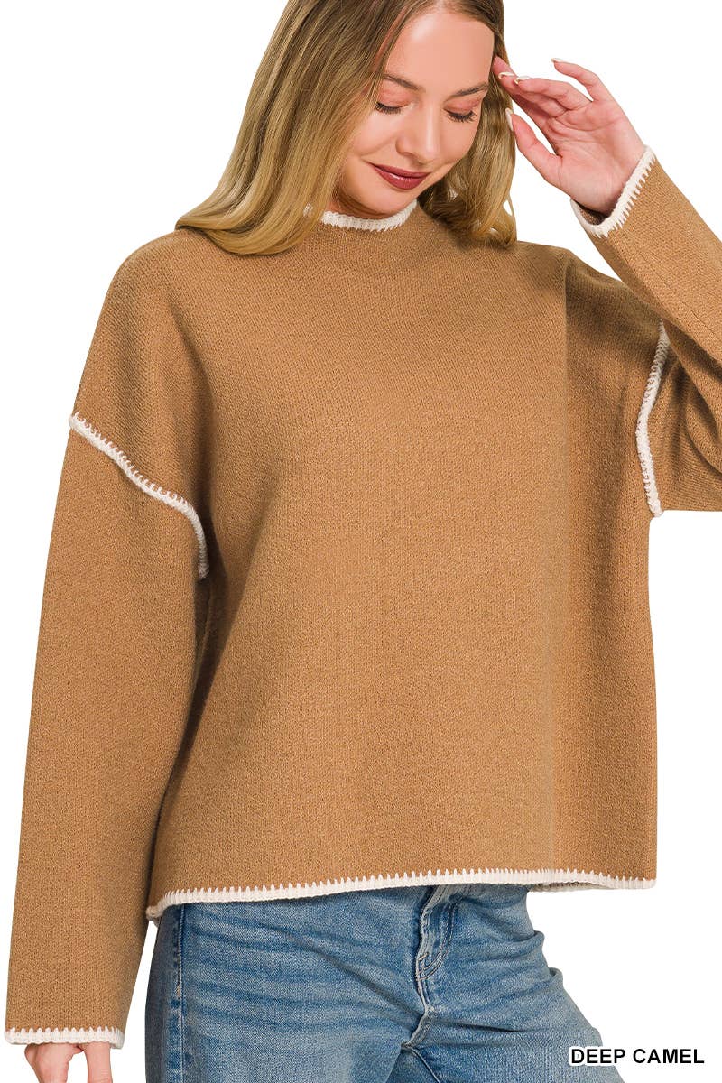 Stitch Detailed Mock Neck Sweater