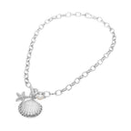 Seashell Starfish Pearl Charm Toggle Chunky Chain Necklace
