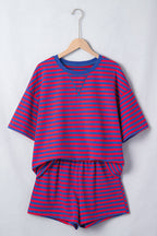 66Plus Striped Short Sleeve Top and Shorts Lounge Set (S-4X)