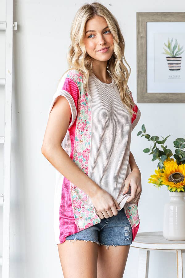 ET7907-10 SHORT SLEEVE ROUND NECK SOLID AND CONTRAST TOP