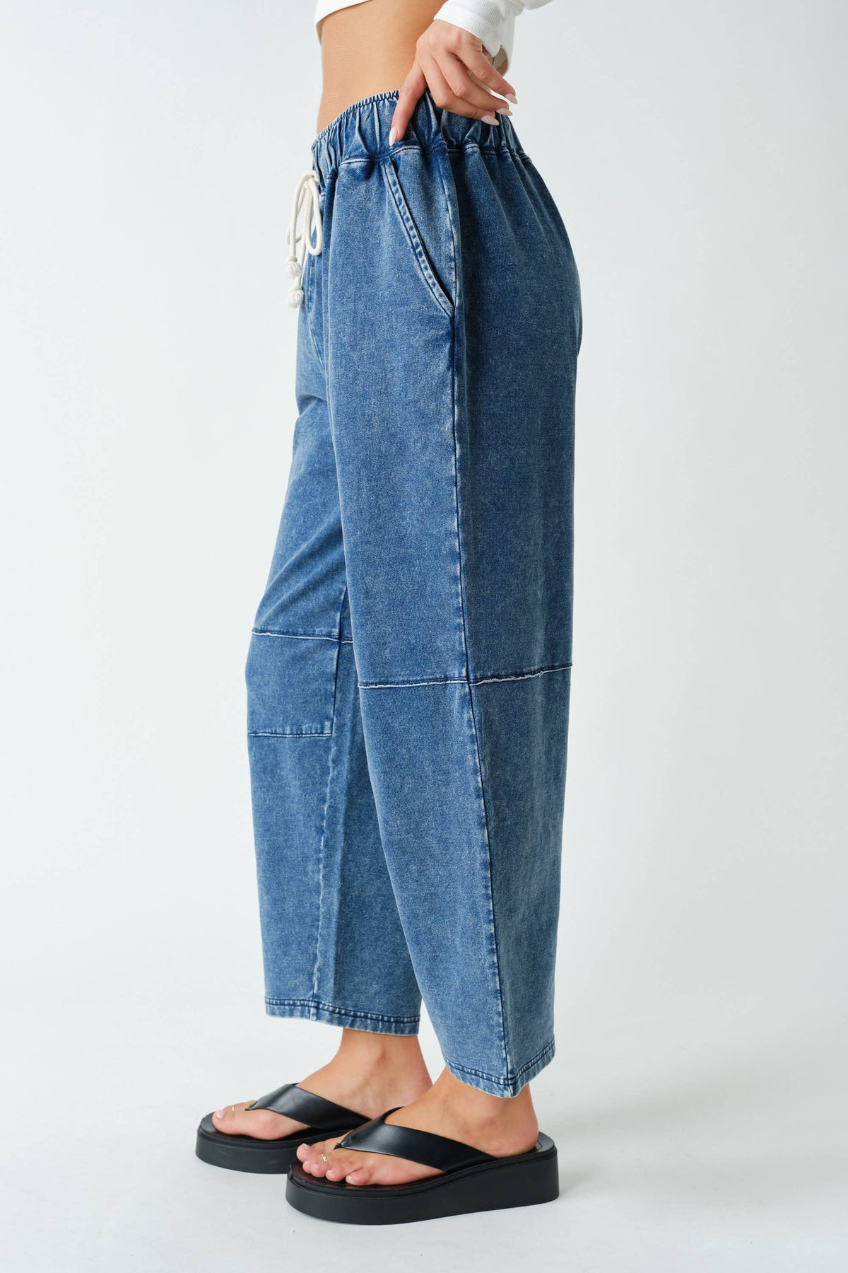 Cotton Blend Mineral Wash Cropped Straight Leg Pants